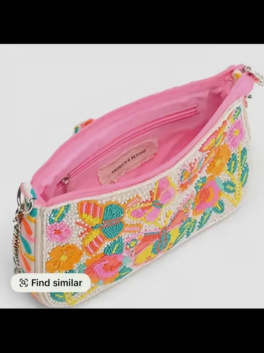 Embroidered Beaded Butterfly Crossbody Bag - Pink Multicolor Accent